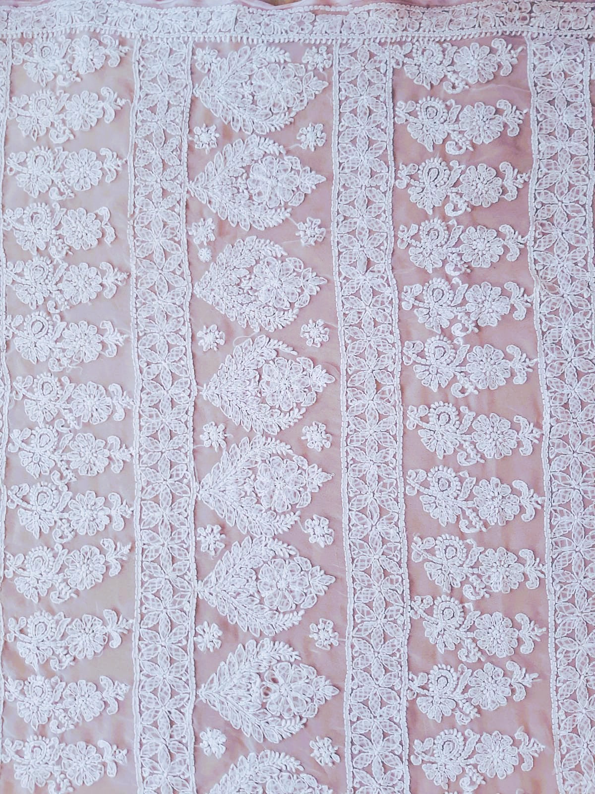 Baby Pink Noor Full Jaal Hand Embroidered Lucknowi Chikankari Saree