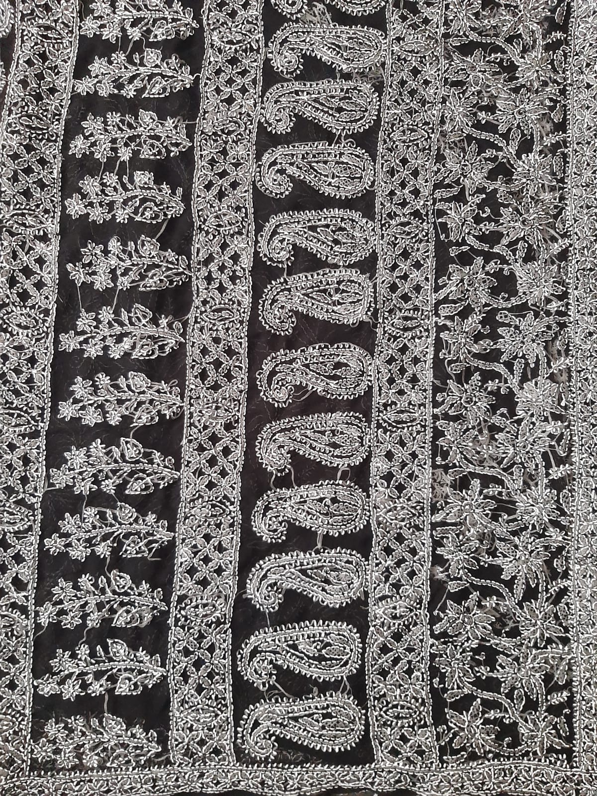 Black Noor Full Jaal Hand Embroidered Lucknowi Chikankari Saree