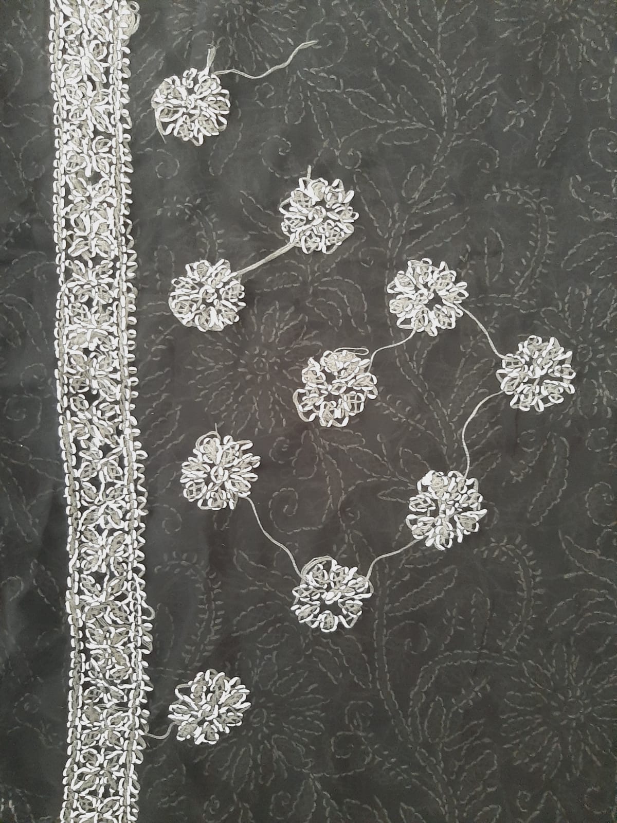 Black Noor Full Jaal Hand Embroidered Lucknowi Chikankari Saree