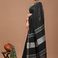 Black Linen Saree With Extra Ajrakh Printed Blouse