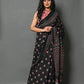 Black Floral Printed Handloom Cotton Mulmul Saree