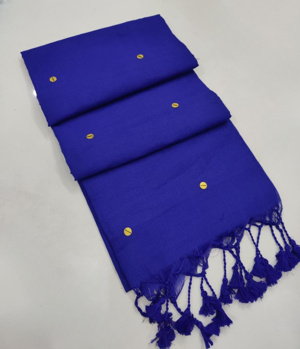 Blue Handloom Cotton Saree With Sequins