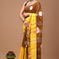 Brown & Yellow Tie-N-Dye Handloom Linen Saree