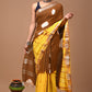 Brown & Yellow Tie-N-Dye Handloom Linen Saree