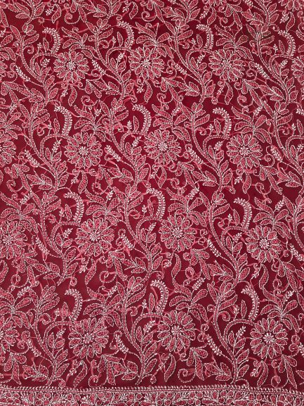 Maroon Noor Full Jaal Hand Embroidered Lucknowi Chikankari Saree