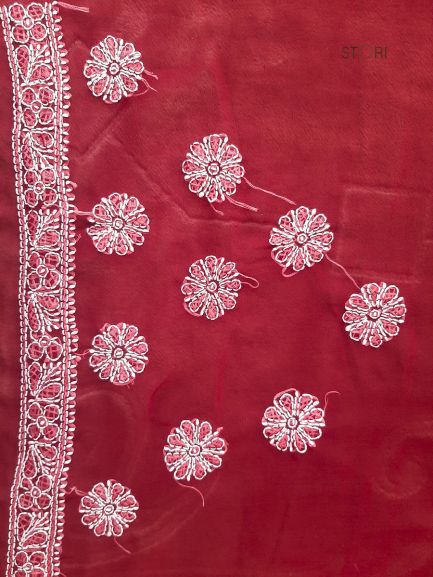 Maroon Noor Full Jaal Hand Embroidered Lucknowi Chikankari Saree