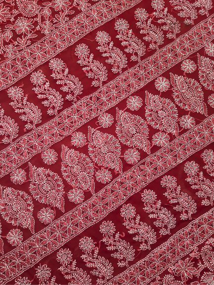 Maroon Noor Full Jaal Hand Embroidered Lucknowi Chikankari Saree