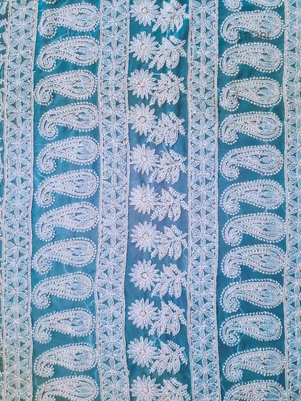 Powder Blue Noor Full Jaal Hand Embroidered Lucknowi Chikankari Saree