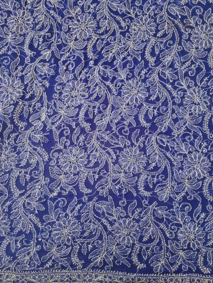 Royal Blue Noor Full Jaal Hand Embroidered Lucknowi Chikankari Saree