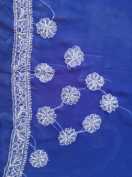 Royal Blue Noor Full Jaal Hand Embroidered Lucknowi Chikankari Saree