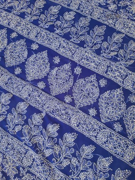 Royal Blue Noor Full Jaal Hand Embroidered Lucknowi Chikankari Saree