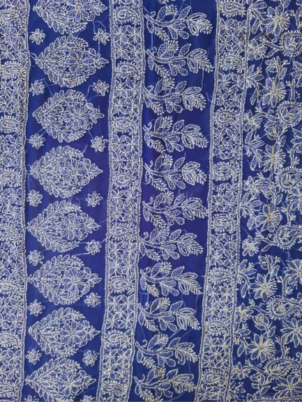 Royal Blue Noor Full Jaal Hand Embroidered Lucknowi Chikankari Saree