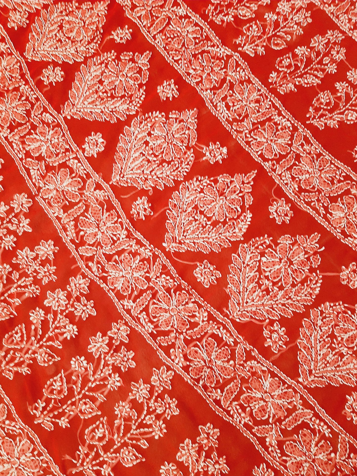 Red Noor Full Jaal Hand Embroidered Lucknowi Chikankari Saree