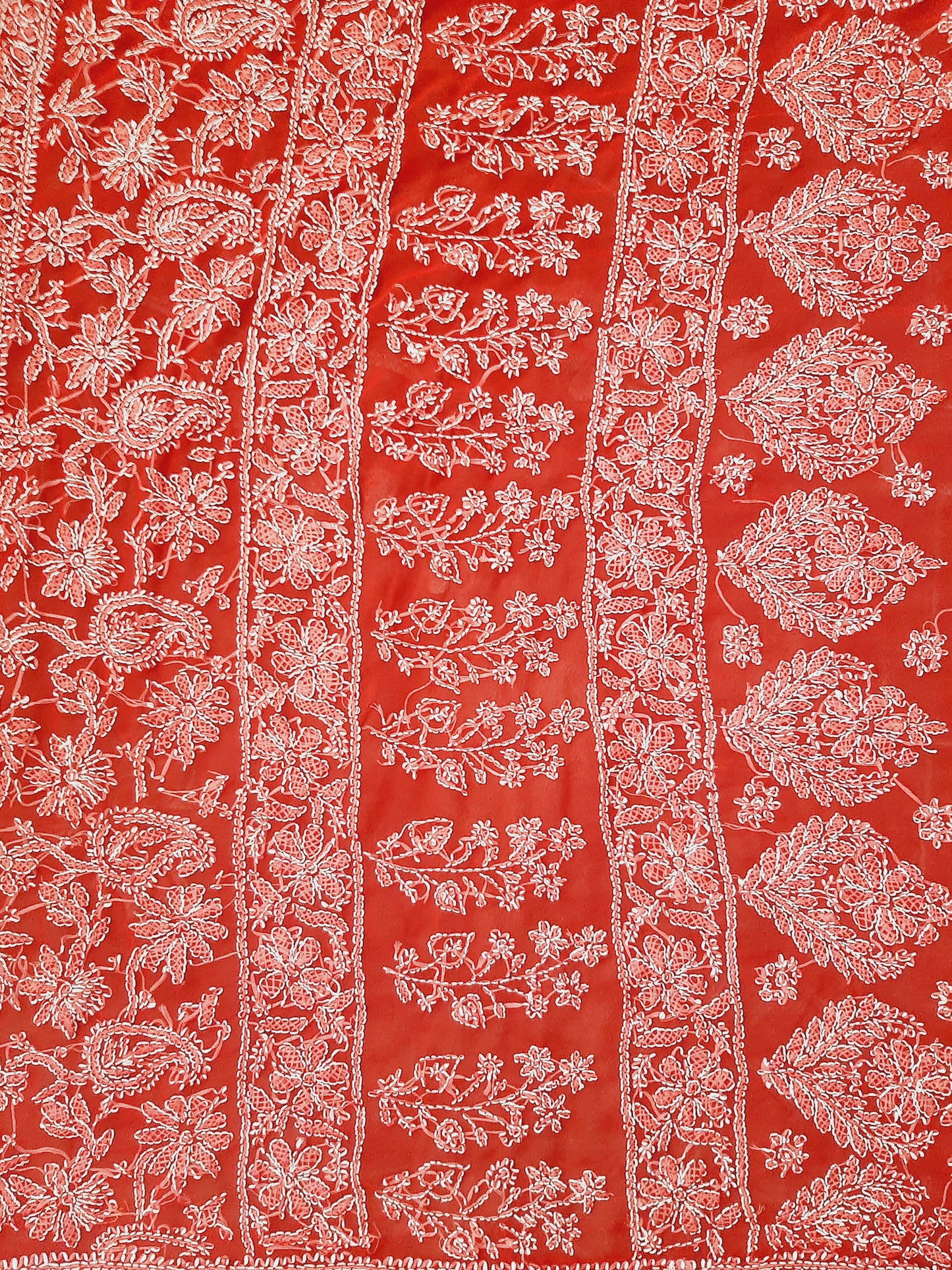 Red Noor Full Jaal Hand Embroidered Lucknowi Chikankari Saree