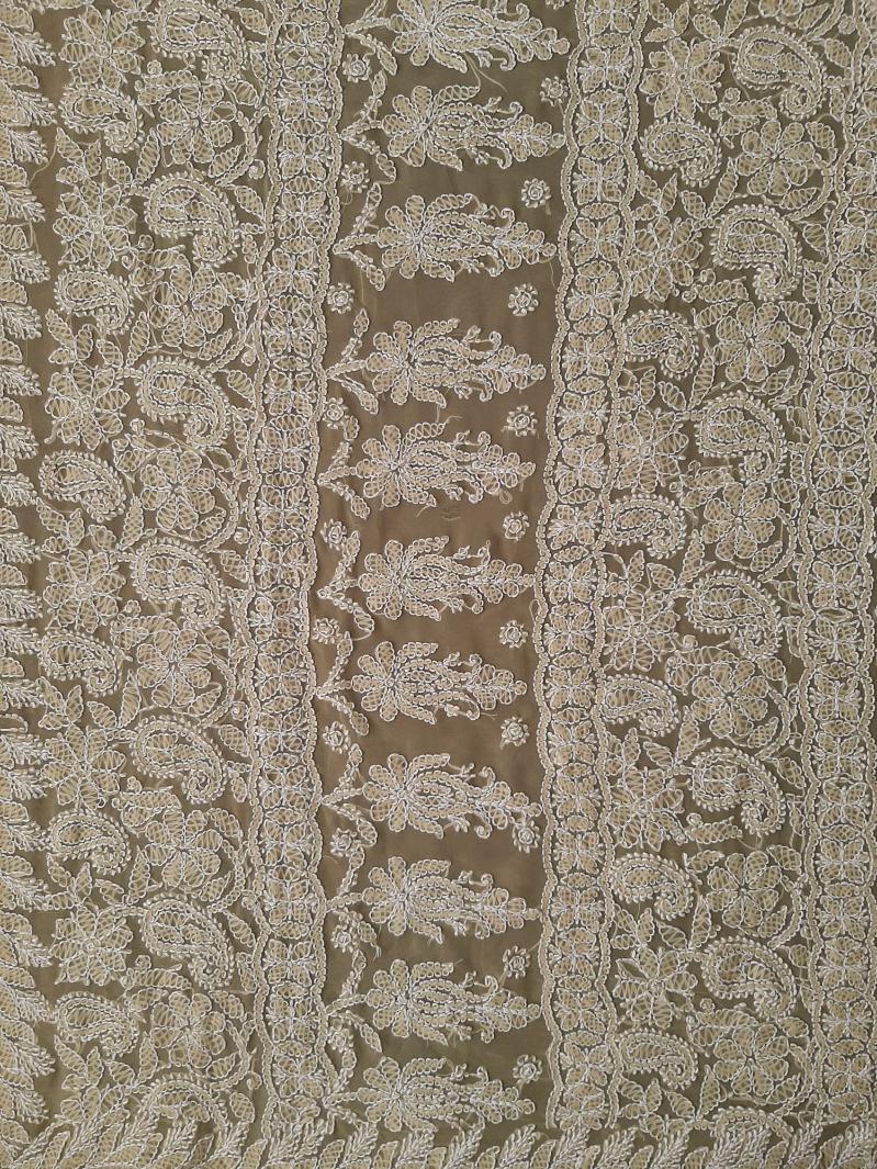 Olive Green Noor Full Jaal Hand Embroidered Lucknowi Chikankari Saree