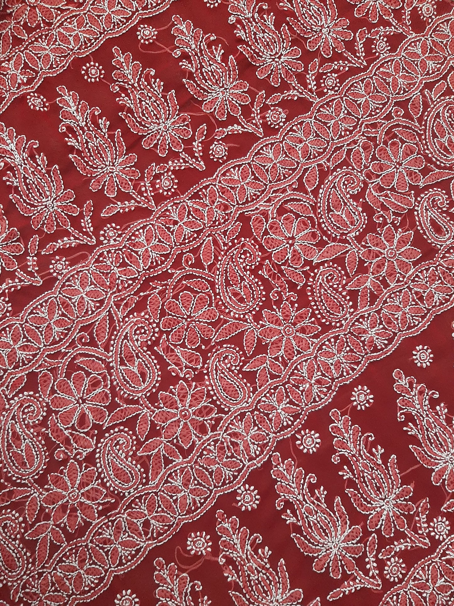 Bridal Red Noor Full Jaal Hand Embroidered Lucknowi Chikankari Saree