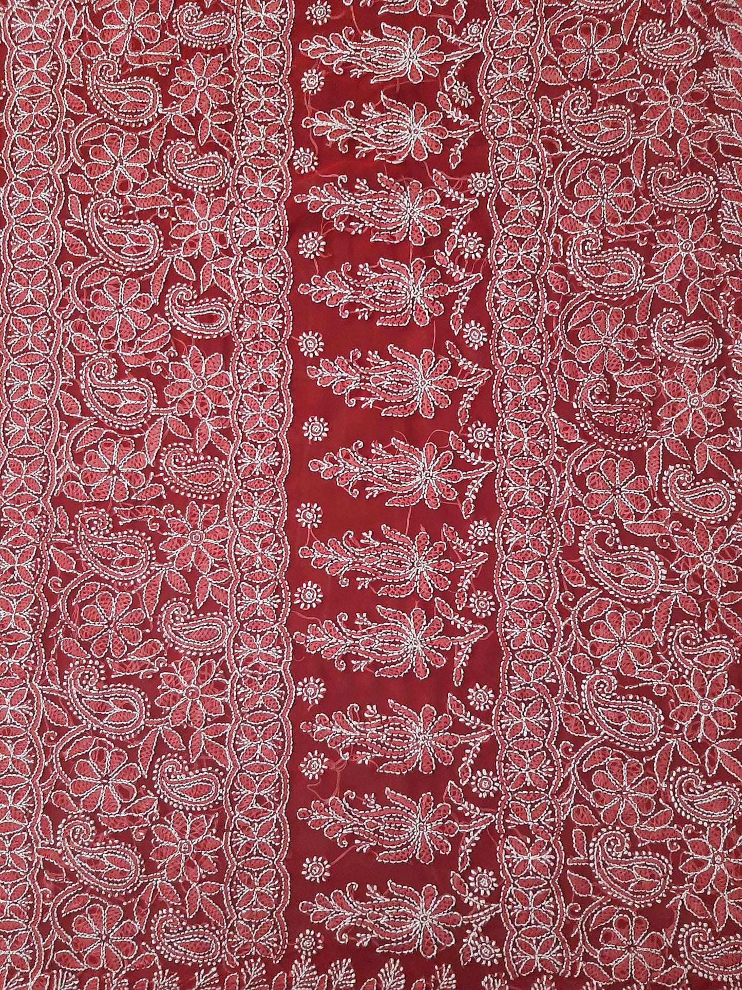 Bridal Red Noor Full Jaal Hand Embroidered Lucknowi Chikankari Saree