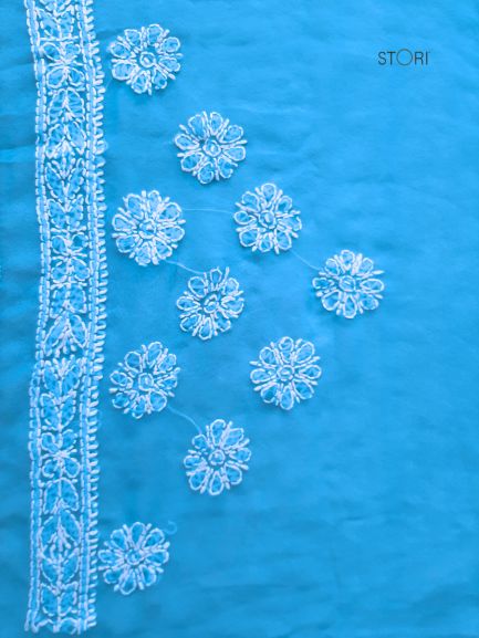 Sky Blue Full Jaal Hand Embroidered Lucknowi Chikankari Saree