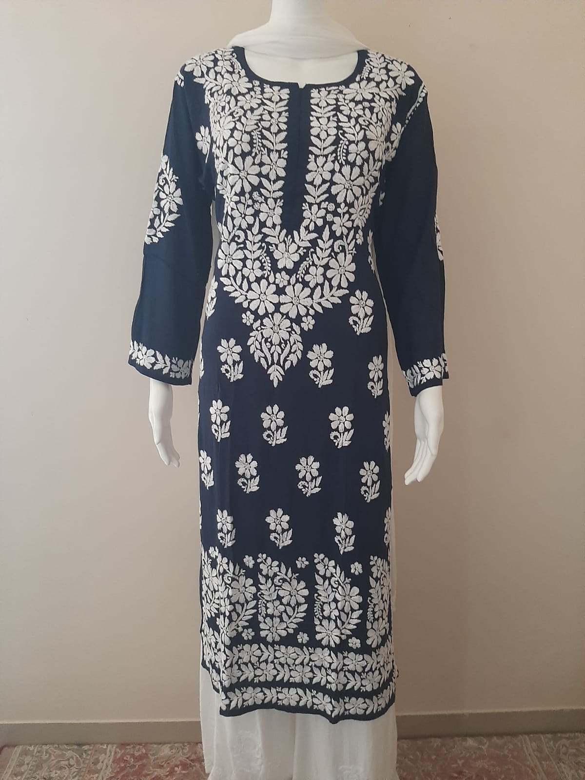 Kaaya Navy Blue Modal Chikankari Kurti