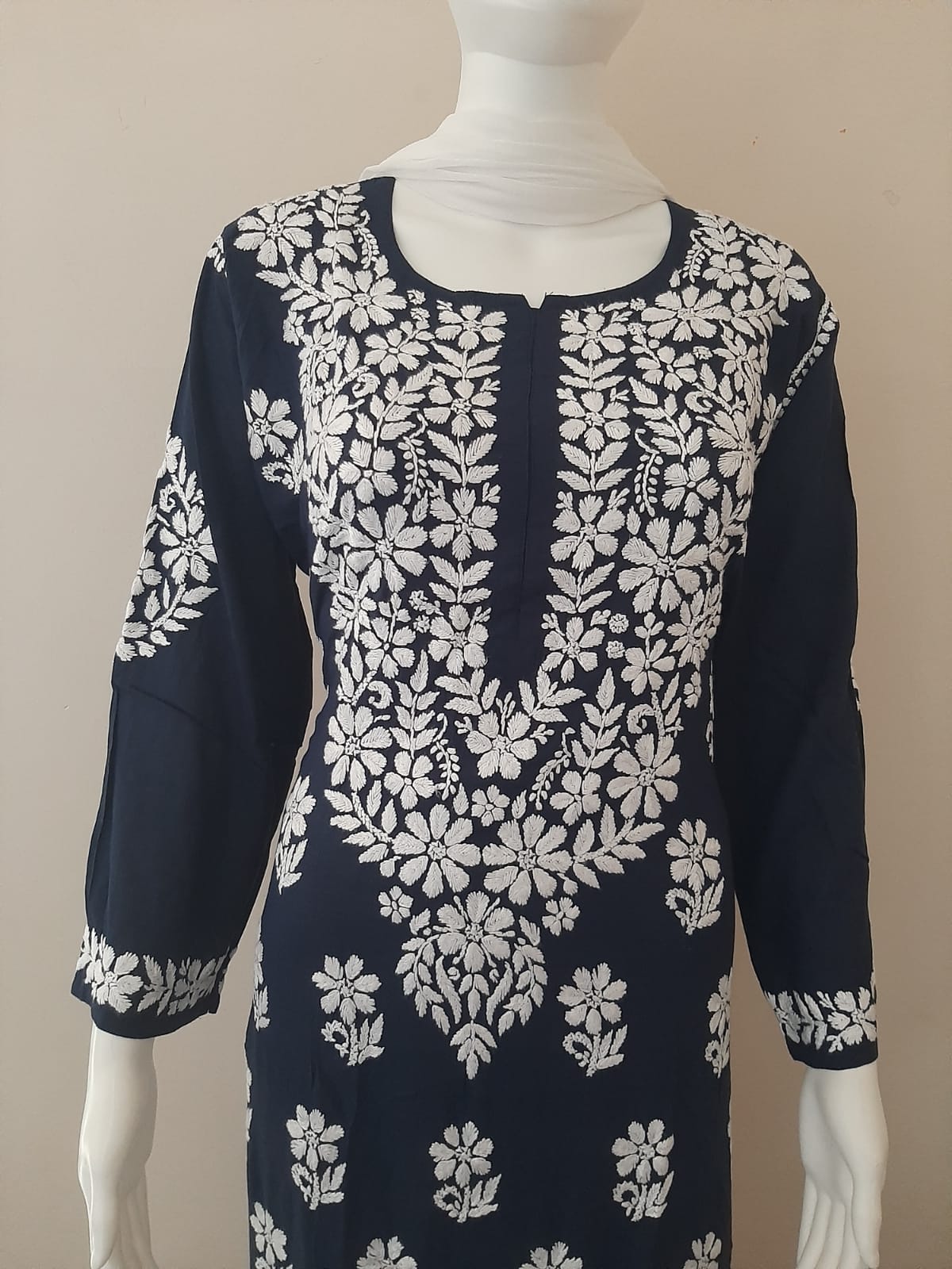 Kaaya Navy Blue Modal Chikankari Kurti