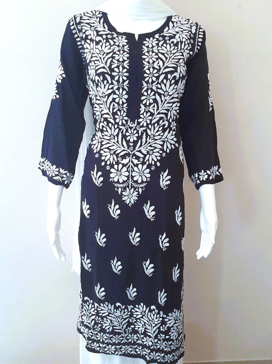 Kaaya Navy Blue Modal Chikankari Kurti