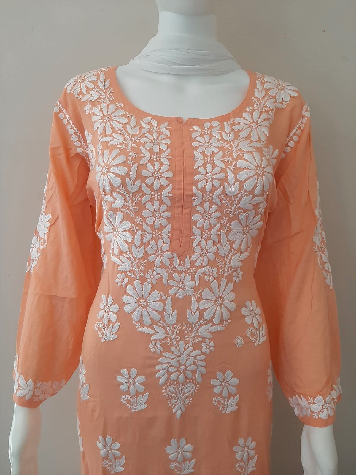 Kaaya Peach Modal Chikankari Kurti