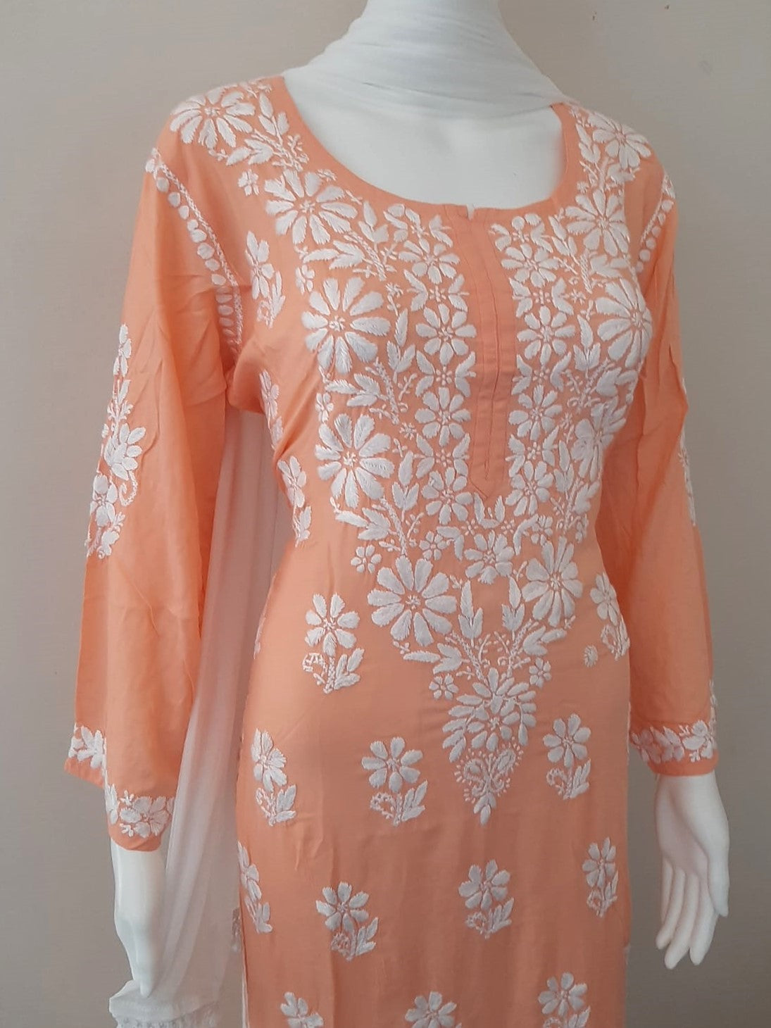 Kaaya Peach Modal Chikankari Kurti