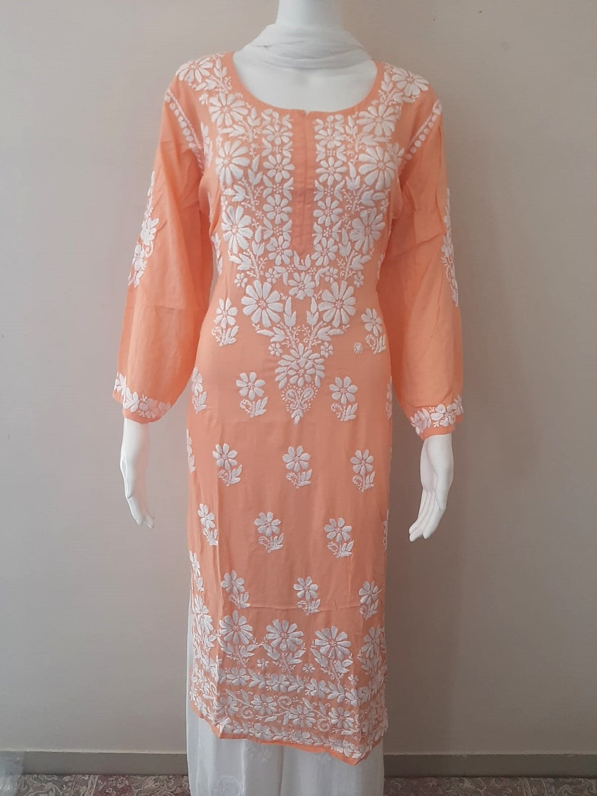 Kaaya Peach Modal Chikankari Kurti