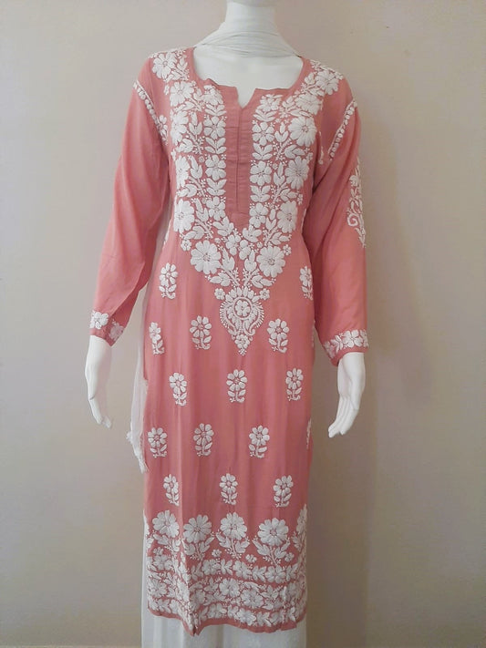 Kaaya Powder Pink Modal Chikankari Kurti