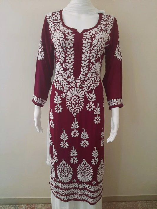 Kaaya Wine Modal Chikankari Kurti