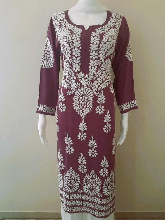 Kaaya Mauve Modal Chikankari Kurti