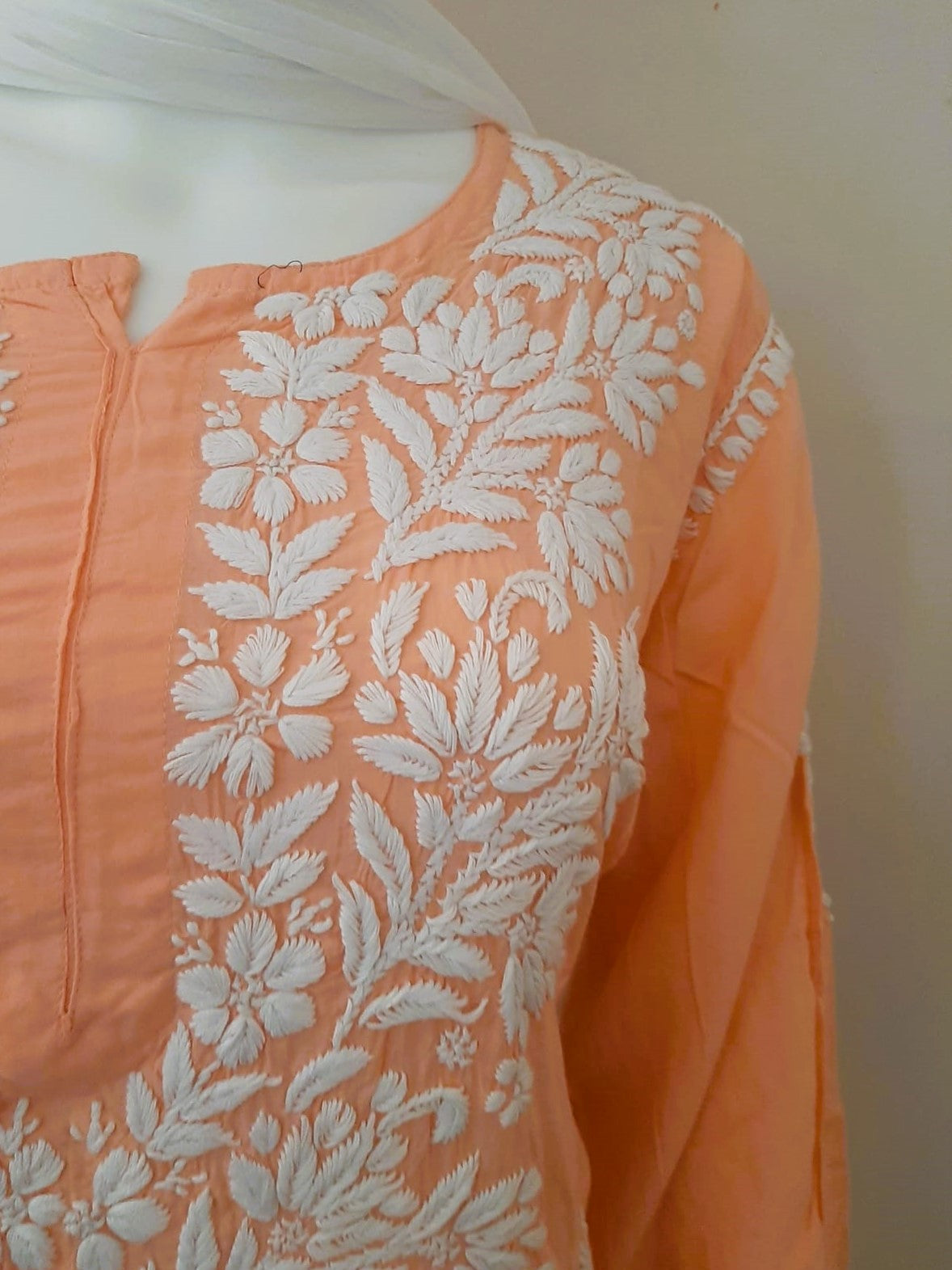 Kaaya Peach Modal Chikankari Kurti