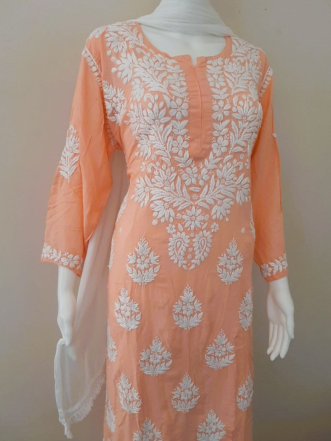 Kaaya Peach Modal Chikankari Kurti