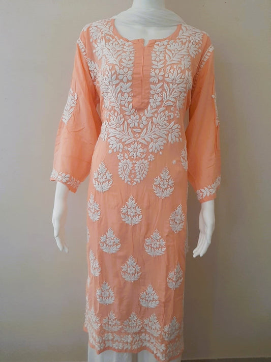 Kaaya Peach Modal Chikankari Kurti