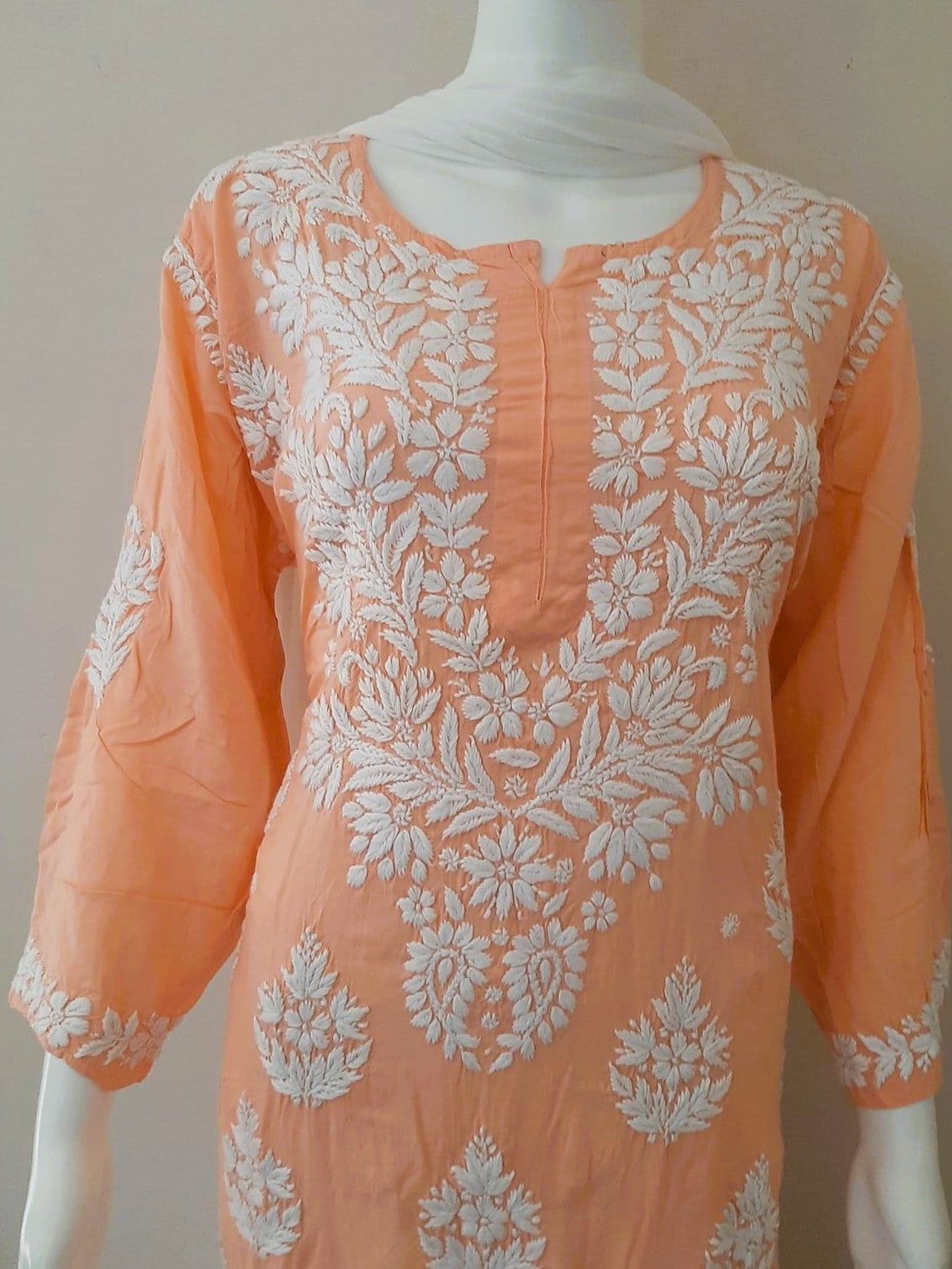 Kaaya Peach Modal Chikankari Kurti