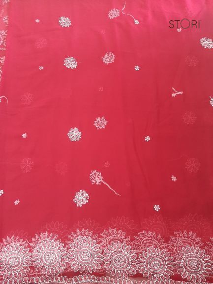 Bridal Red Surya Hand Embroidered Lucknowi Chikankari Saree