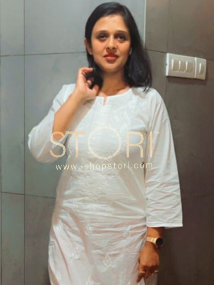 White Pure Cotton Chikankari Kurti