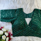 Green V-Neck Sequined Georgette Designer Blouse