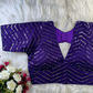 Purple V-Neck Sequined Georgette Designer Blouse