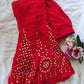 Hand Embroidered Georgette Lucknowi Chikankari Flared Palazzo with Gota Work- Red