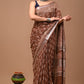 Coffee Brown Linen Saree With Handblock Floral Prints