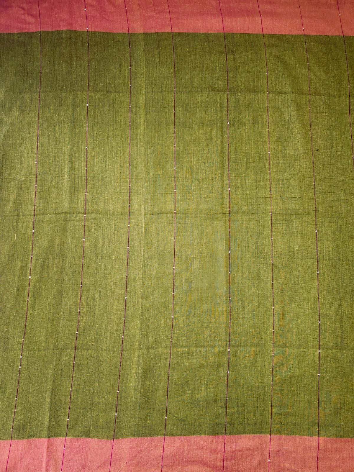 Olive Green Color Block Soft Khadi Cotton Saree