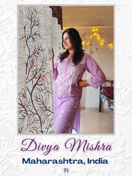 Divya Mishra in Zaarah Lavendar Handcrafted Soft Modal Cotton Chikankari Kurti