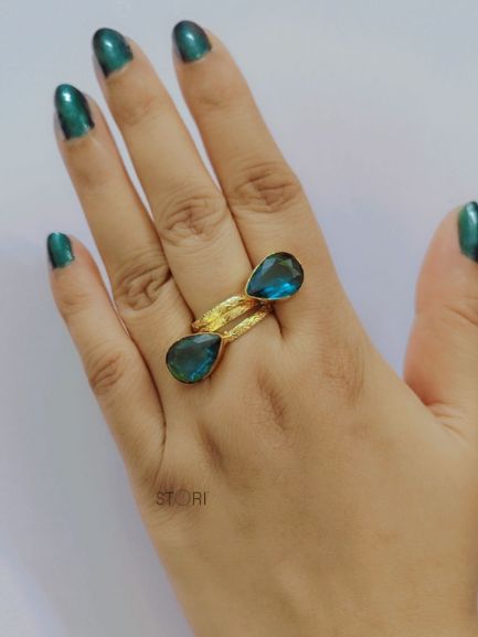 Sky Blue Dual Stone Finger Ring