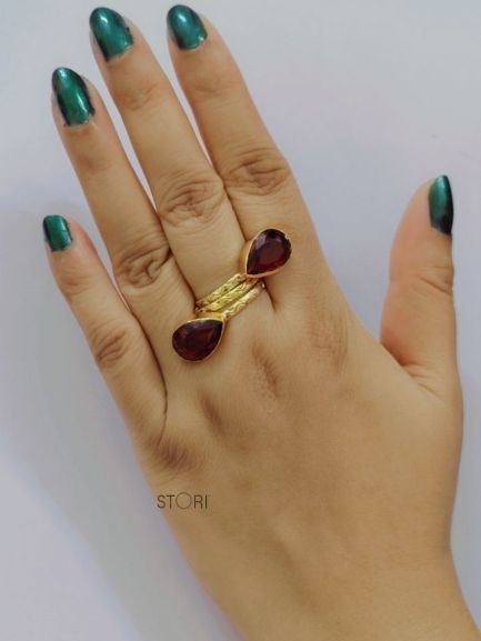 Red Glossy Dual Stone Finger Ring