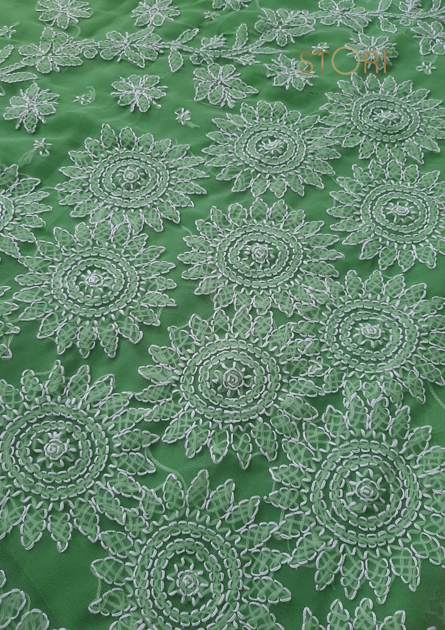 Fern Green Surya Hand Embroidered Lucknowi Chikankari Saree