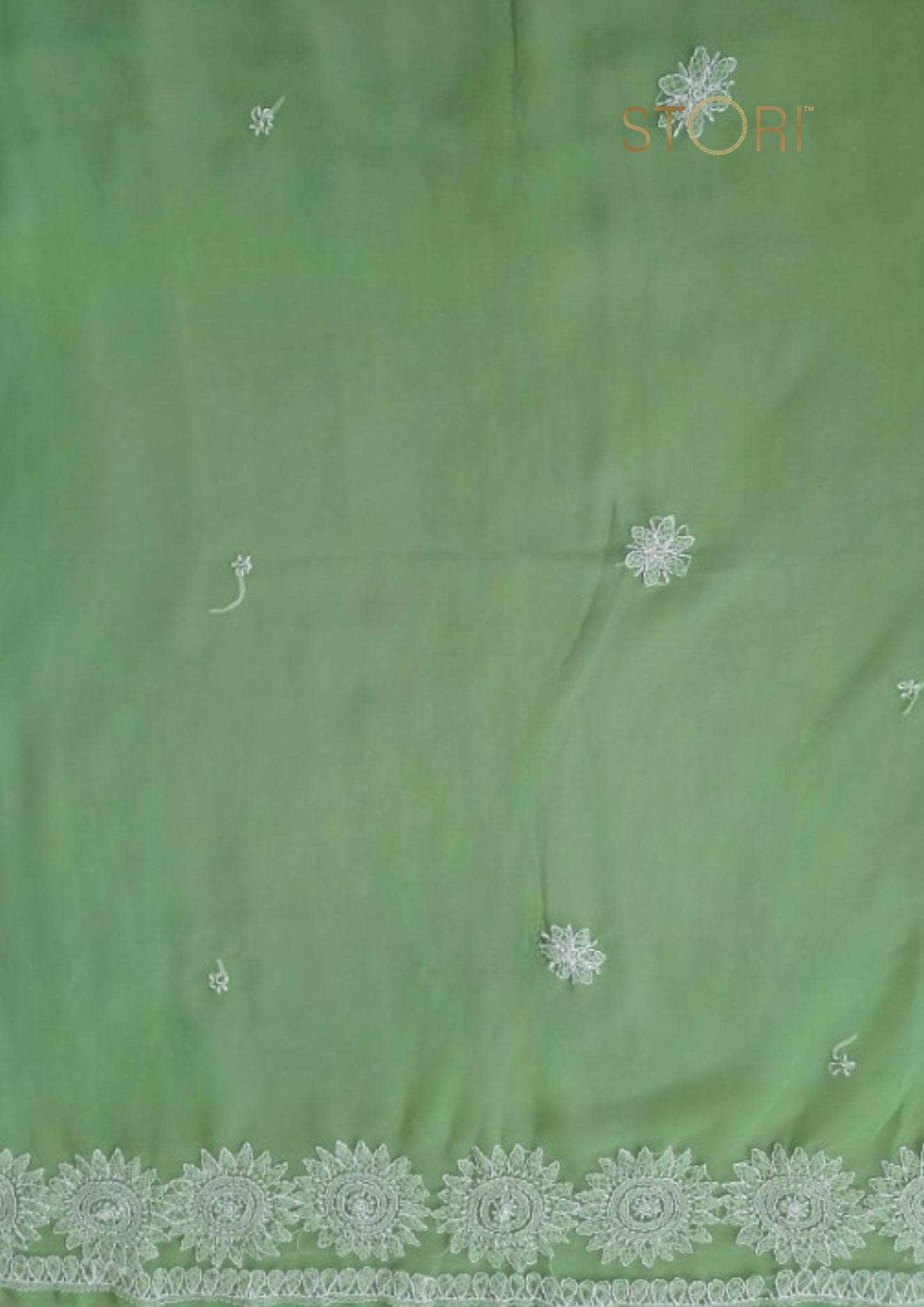 Fern Green Surya Hand Embroidered Lucknowi Chikankari Saree