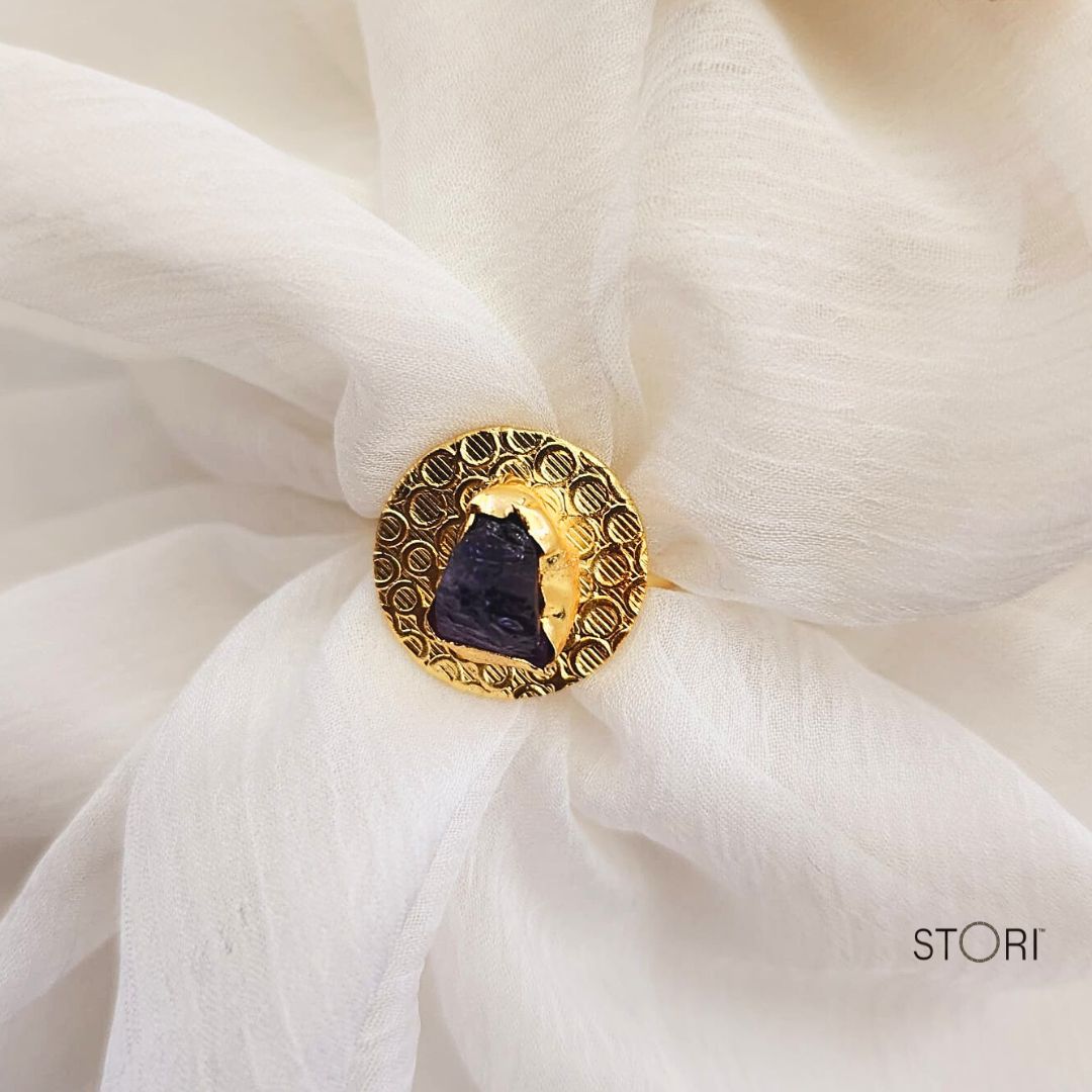 Amethyst Raw Stone Textured Disc Finger Ring