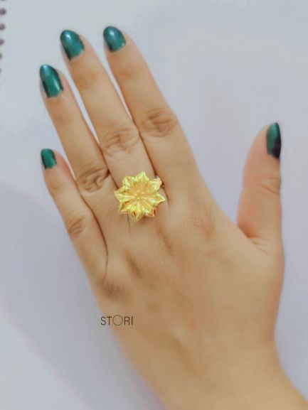 Floral Blossom Golden Polish Finger Ring