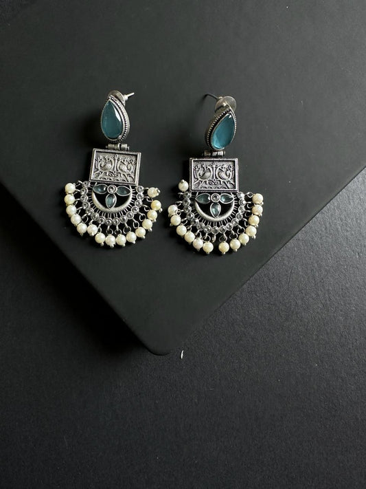 Blue Mokshit Silver Lookalike Earrings